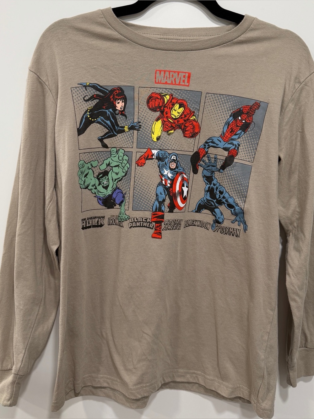 Marvel | Men’s Beige 6 Character Hero Graphic Long Sleeve T-shirt, Size Small